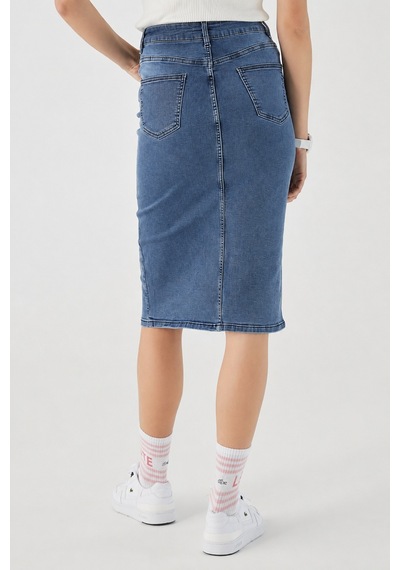 Lacoste Slim Fit Womens Skirt Dar Kesim Yırtmaçlı Kadın Kot Etek Lacivert