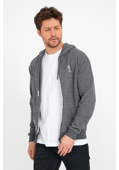 Polostate Erkek İskelet Nakış Fermuarlı 3 İplik Sweatshirt Antrasit