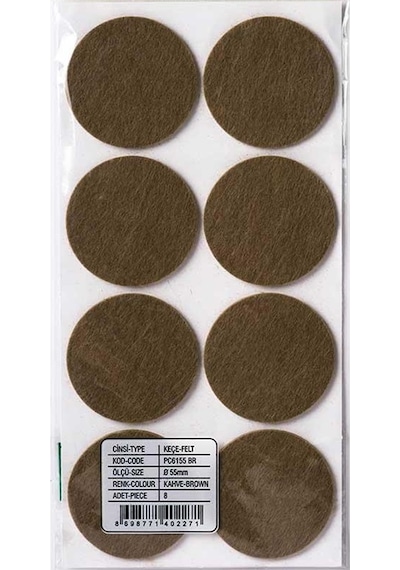 Yapışkanlı Masa Sandalye Keçesi Zemin Koruyucu Keçe Yuvarlak 1 Paket 50 Mm Kahverengi