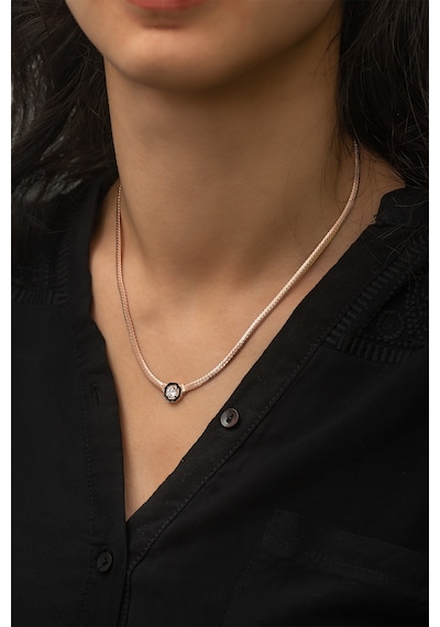 Papatya Silver Yassı Zincir Nano Zirkon Taşlı Rose Gold Kaplama Kolye - 925 Ayar Gümüş - UVPS100240