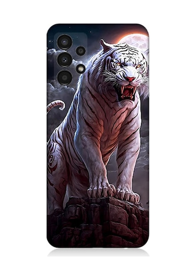 Samsung Galaxy A13 Uyumlu Silikon Kılıf Beyaz Savaşçı Kaplan Tiger