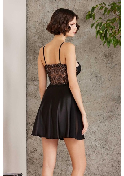 Pierre Cardin 6005 Kadın Siyah Gelin Set 6'lı Saten Takım Siyah