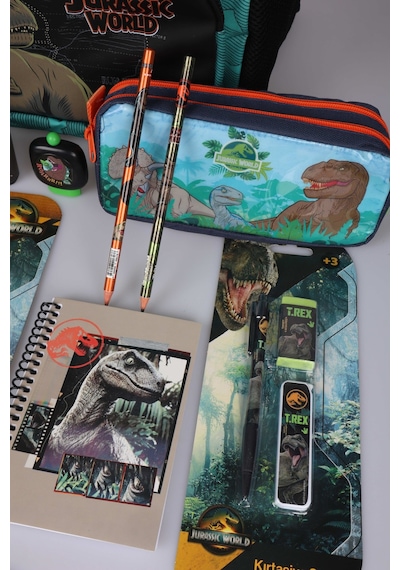 X Dekomus "t-rex Force Collection" Jurassıc World Lisanslı Okul,beslenme Ve Kalem Çantası Kırtasiye Seti Altın