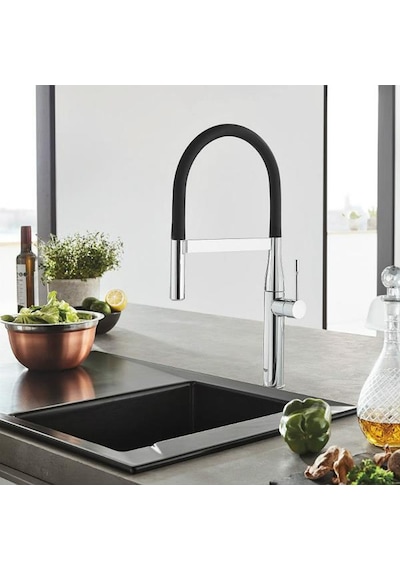 Grohe Eviye Bataryası Spiralli 2 Fonksiyonlu Essence Krom/Siyah-30294000