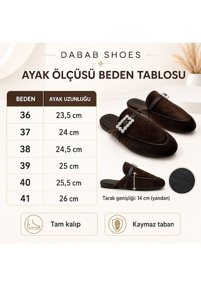 Dabab Shoes Marıgold Kadın Taşlı Tokalı Acı Kahve Kadife Görünümlü Kapalı Burun Düz Taban Mule Terlik Kahverengi