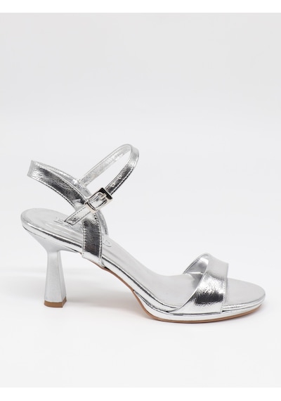 Nesilshoes Nesil Shoes Ermod 1465 Gümüş Topuklu Tek Bant Kadın Sandalet GÜMÜŞ