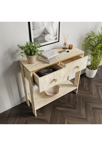 Traverten Desenli Modern Dresuar, 2 Çekmeceli 90cm Mermer Desenli - Tamamı Mdf