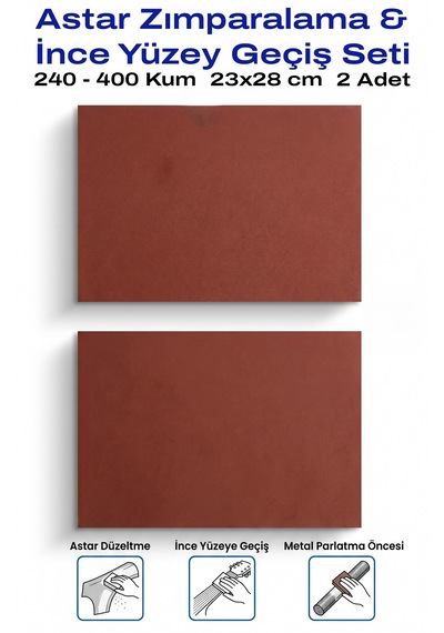 240-400 Kum Tabaka Zımpara 23x28 Cm 2 Adet Astar Ve İnce Yüzey Seti