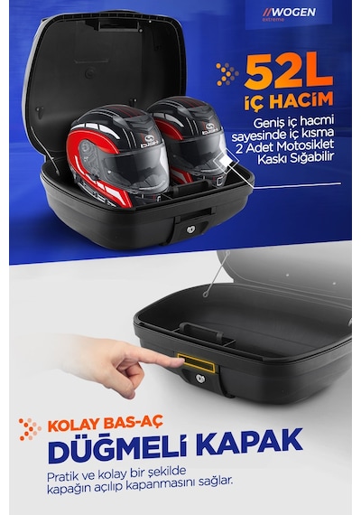 Wogen Wg52 Arka Çanta 52 L Basic Siyah + Karbon Dizlik