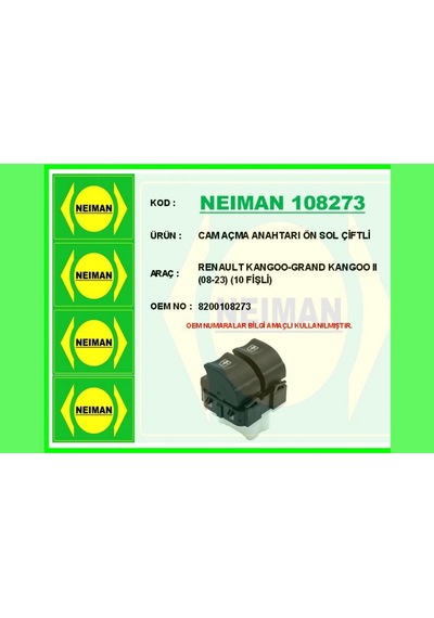 Cam - 927 - Açma Anahtarı Ön Sol Çiftli Renault Goo-grand Goo Iı 08-23 - Kmrsfres - 10 Fişli