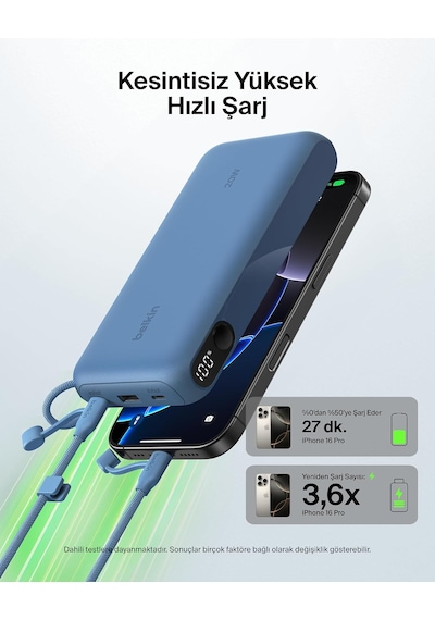 Belkin Boostcharge Power Bank 20000 Mah Display, Pd 20w Usb-c Kablolu Mavi