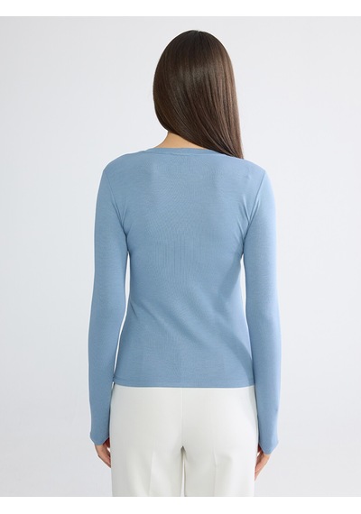 Lcwaıkıkı Basic Mavi Bisiklet Yaka Soft Touch Kadın Body