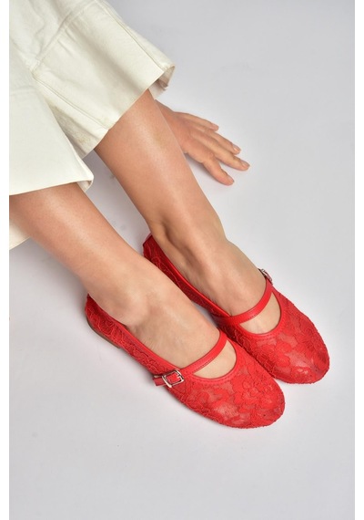 Fox Shoes Y726864006 Kırmızı Dantelli Kadın Babet