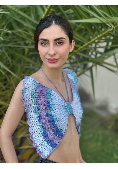 Gönülden Tasarım El Örgüsü Kelebek Crop Büstiyer Standart Beden Lila