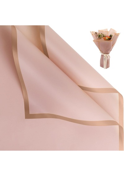 Çiçek Buket Kağıdı - Çiçek Ambalaj Kağıdı - Pembe - Altın Kenarlı
