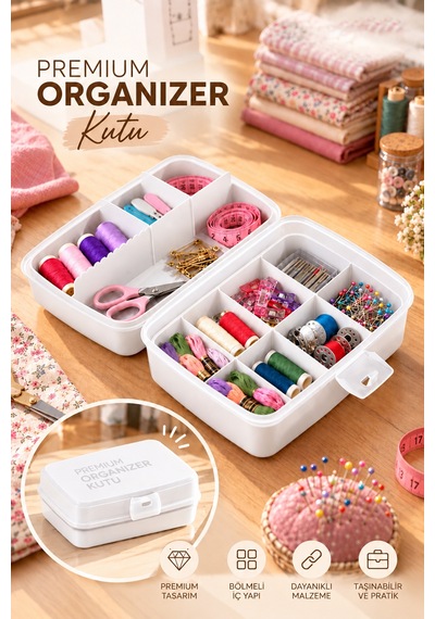 Porsima 1192 Premium 12 Bölmeli Çok Amaçlı Organizer Saklama Kabı Beyaz