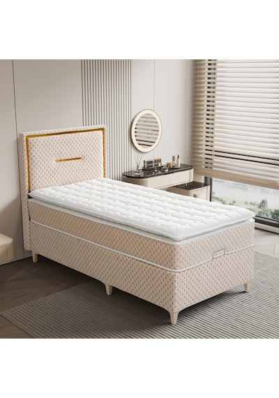 Lina Krem Tek Kişilik Sandıklı Baza + Ortopedik Pedli Yatak + Klapalı Başlık 3 Lü Set 100 x 200 CM