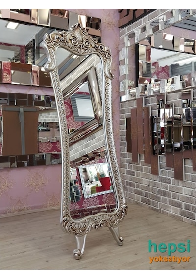 Bihter Model Gümüş Renk Varaklı Ayaklı Boy Aynası
