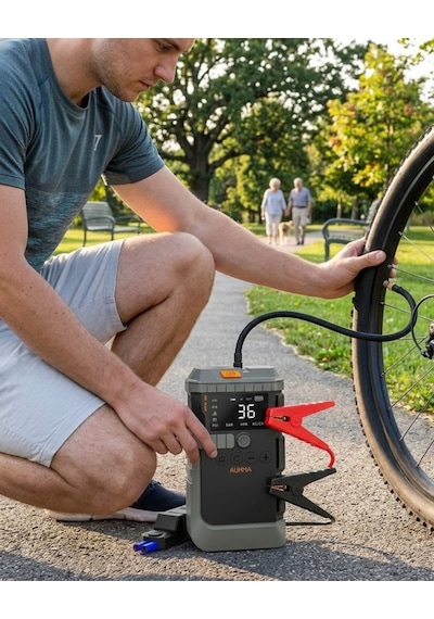 Araç Lastik Basınç Pompası Akü Takviye Powerbank Ve Sos Işıklı Çok Fonksiyonlu Cihaz Cn