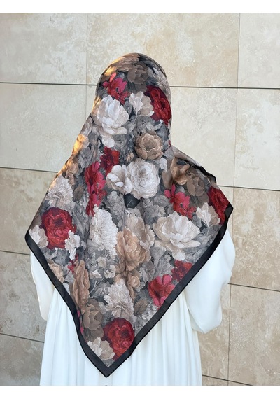 Qalortex Scarf Pamuklu Gonca Desen Eşarp - Siyah