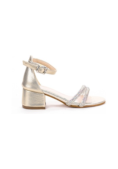 Kiko Kids 791 Taşlı Kız Çocuk 3 Cm Topuklu Sandalet Ayakkabı Altın 001