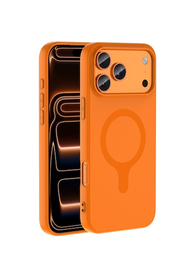 Maks Technology Apple iPhone Uyumlu 17 Pro Max Kılıf M-safe Şarj Özellikli Kamera Korumalı Mkst Elio Sert Pc Kapak - Turuncu