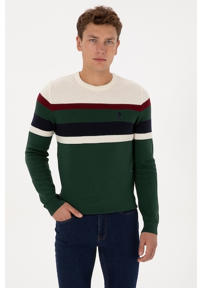 U.S. Polo Assn. Erkek Slim Fit Bisiklet Yaka Koyu Yeşil Kazak 50308234-VR079