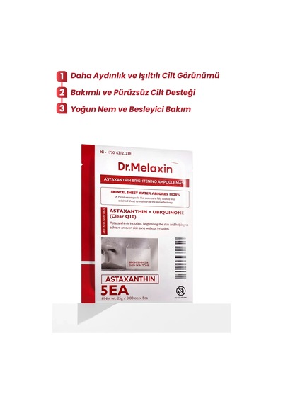 Leke Karşıtı & Aydınlatıcı Yüz Maskesi Astaxanthin İçerikli 1 Adet