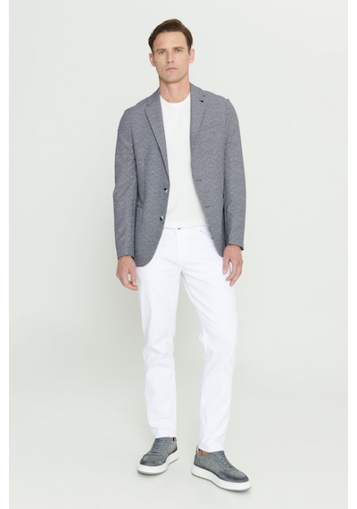 AC&Co / Altınyıldız Classics Erkek Sıyah Beyaz Slim Fit Dar Kesim Mono Yaka Desenli Blazer Ceket Sıyah Beyaz