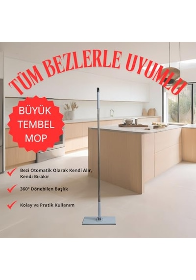 Tembel Mop - Tüm Bezleri Kendi Alabilen Otomatik Mop, 360 Dönebilen, Kullan At Bezler İçin Pratik Mop