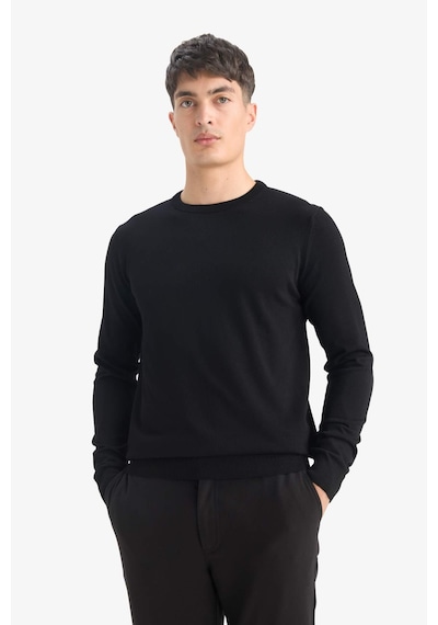 Defacto Regular Fit Bisiklet Yaka Basic Düz Premium Triko Kazak A5268AX23AU Siyah