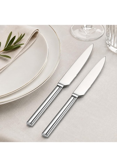 Yemek Bıçağı, 2'li Paslanmaz Çelik Bıçak Seti, Premium Kalite, Gümüş Metal 20 Cm, 2 Adet İçeren Set Çok Renkli