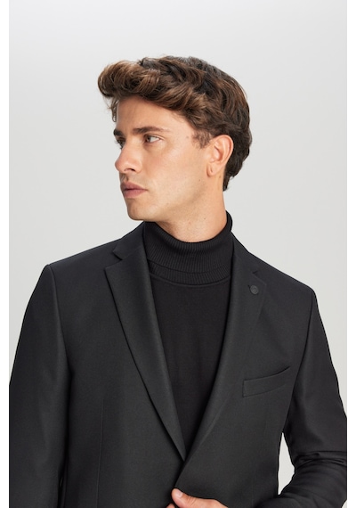 Erkek Sıyah Slim Fit Dar Kesim Mono Yaka Torba Cepli Blazer Ceket Siyah