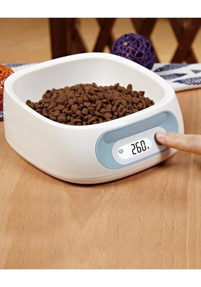 Tr Dijital Kedi Köpek Mama Ve Su Kabı, Elektronik Beslenme Kabı, 2kg Kapasiteli, 1g Hassasiyetli, Beyaz