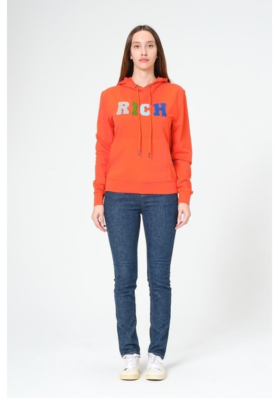 Kadın Kapüşonlu Süzüne Baskılı Sweatshirt Çok Renkli