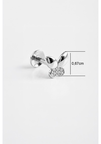 Minik Kelebek 18 Ayar Beyaz Altın Kaplama Gümüş Flat-lobe Piercing