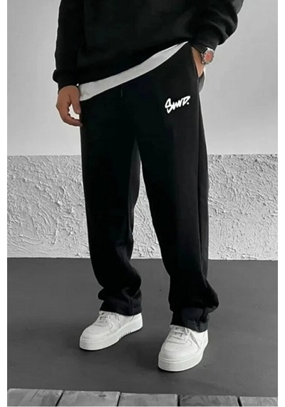 Prtnc Protonic Erkek Baggy Eşofman Altı 3 İplik Oversize Düz Paça Siyah Siyah