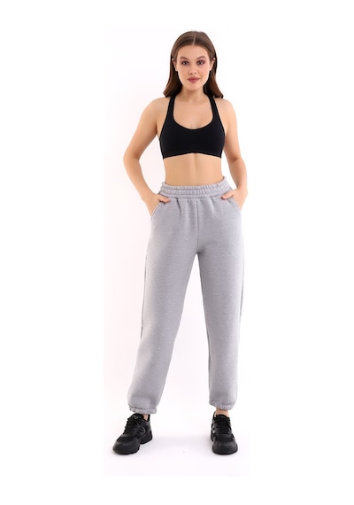 Winmoda34 Jogger Bol Kesim Kalın 3 Iplik Şardonlu Eşofman Altı Kadın gri