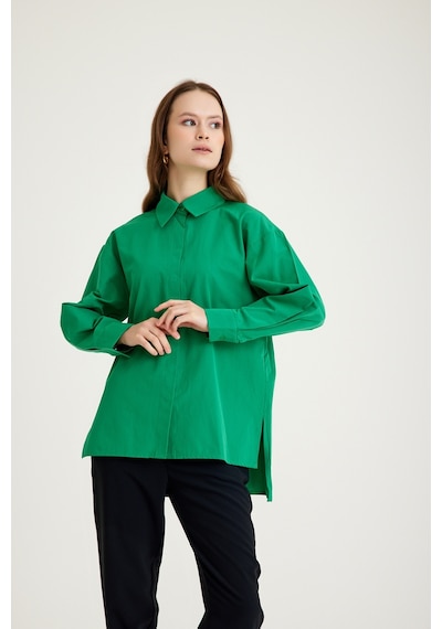 Mizalle Basic Poplin Yeşil Gömlek Yeşil