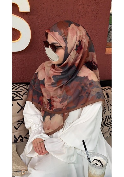 Qalortex Scarf Pamuklu Soft Meva Desen Eşarp-çikolata Çikolata