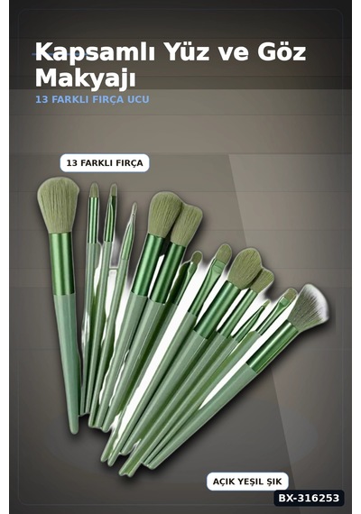 Makyaj Fırça Seti 13 Parça Yumuşak Kıllı Ergonomik Saplı Far Allık Fırçası Bx-316253