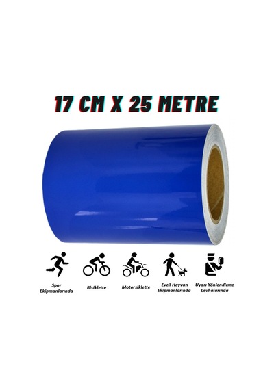 Carub Reflektif Fosforlu Şerit Bant 17 Cm x 25 Metre Mavi İkaz Bandı BR2405504