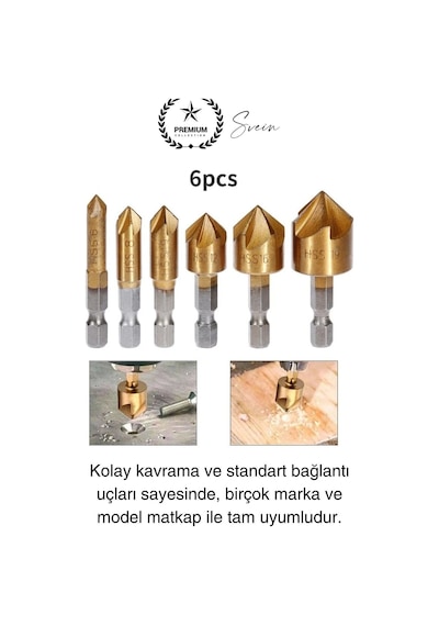 Premium Titanyum Kaplama 6'lı Kırılmaz Uçlu Paslanmaz Ahşap Sac Metal Havşa Açma Matkap Uç Seti
