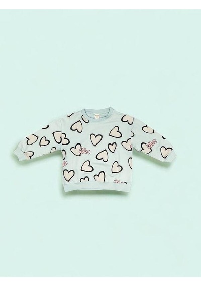 Kız Çocuk Kalp Detaylı Pamuklu Sweatshirt-15169 Mint