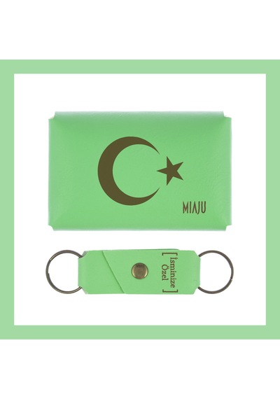 Miaju Fıstık Yeşil, Ay Yıldız Yazılı, İsme Özel Cüzdan Ve Anahtarlık Set, Tarihinden Onur Duyanlara Özel Fıstık Yeşil