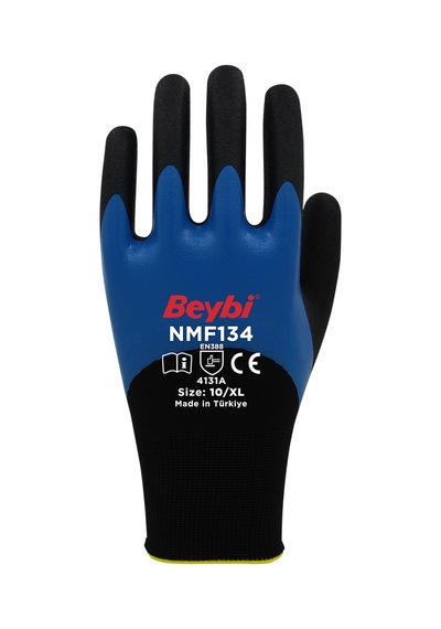Nmf134 Mikro Köpük Nitril Kaplı Polyester Örgü Eldiven Mavi Siyah