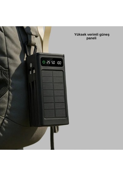 Solar Panelli Powerbank Led Aydınlatmalı Ve Dijital Göstergeli Taşınabilir Şarj Cihazı Renkli
