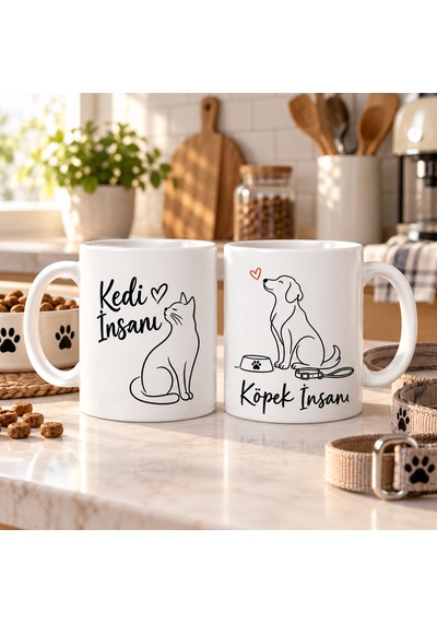 Bezos Kedi İnsanı Ve Köpek İnsanı 2'li Porselen Kupa Seti - Model 447 Bzstk Diğer