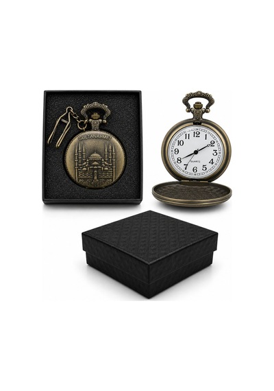4 Adet Köstekli Saat Sultanahmet Tasarımlı Cep Saati, Pocket Watch, Vintage Görünümlü, Dekoratif Saat