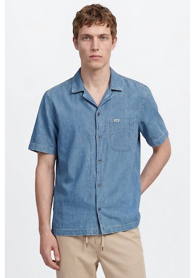 Wrangler Pamuk Relaxed Fit Rahat Kesim Gömlek Yaka Denim Gömlek Mavi